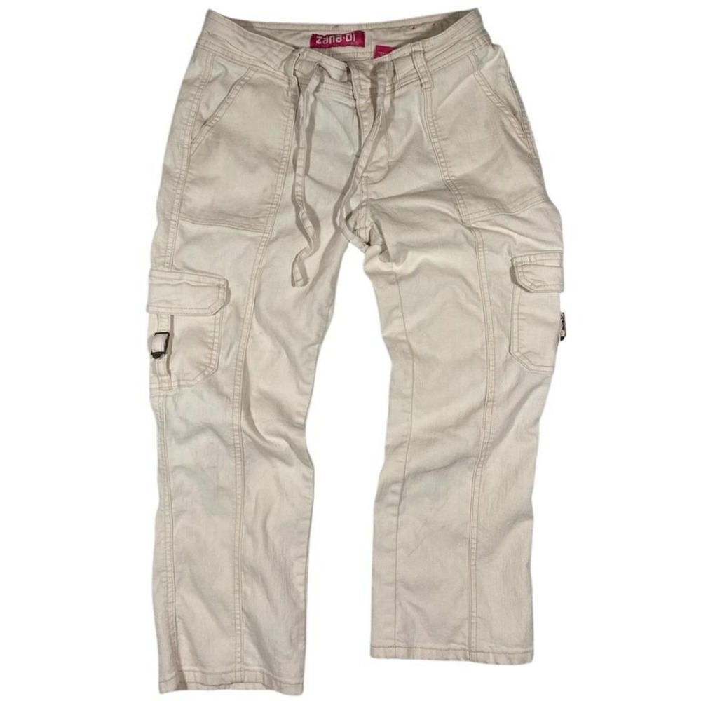 Y2K Zana Di Jeans Women Beige Cargo Capri Pants Drawstring‎ Waist Size 7